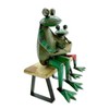 Metal Decorative Frog Figurine on Wooden Bench 21 x 31