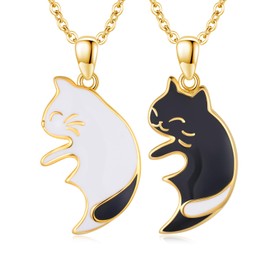 Yin Yang Cat Matching Necklace S925 Sterling Silver Kitty Bff Necklace For 2 Cat's Friendship Couples Jewelry For Women Couples Friends