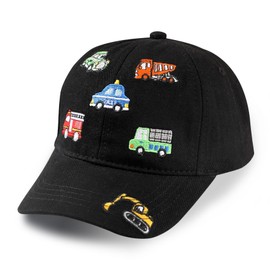 Kids Truck Hat Embroidery Excavator Baseball Caps, Adjustable Child Vehicle Cap Sun Hat for Kids Age 3-8Y A-Black