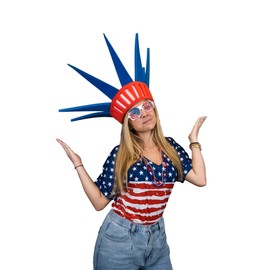 FOAM PARTY HATS: Statue of Liberty Headband Funny Silly Mens Patriotic Uncle Sam USA American Flag Wide Top Hat for Independence Day, 4th of July Dad Hat or Crazy Hat Day
