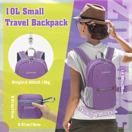 ZOMAKE 10L Small Foldable Backpack Lightweight Packable Daypack for Travelling Hiking,Mini Rucksack for Kids Adult and Teenager(Purple)