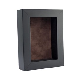 5x7 Shadow Box Frame Black Wood with a 1 3/4" Usable Display Depth Includes a Brown Suede Acid-Free Backing Board, UV Resistant Acrylic, and Hanging Hardware