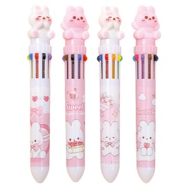 MOZXIRZ 4 Pcs Cute Bunny Multicolor Ballpoint Pens 10-in-1 Retractable Pen Cartoon Rabbit Pen Kawaii Colored Ballpoint Pens for Kids Boys Women Men Office School Supplies (4Pcs Bunny)