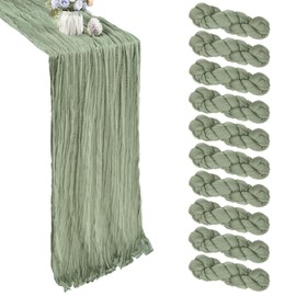 CKIKU 10 Pack Sage Green Table Runner Cheesecloth 17 x 108 Inch