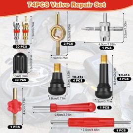 DBTW 74 Pieces Tyre Valve Remover Set, Valve Core Repair Tool, Valve Key with 30 Caps 30 Pieces Valve Inserts Storage Case, Valve Core Screwdriver for Motorcycle Bicycle