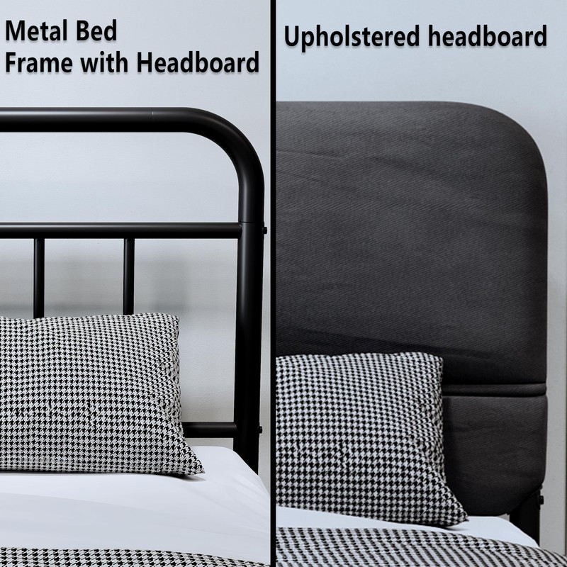 14Inch Metal Bed Frame,King Size Bed Frame with Upholstered Headboard,Heavy