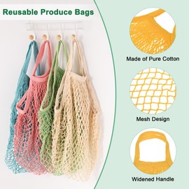 M METERXITY 1-Pack Cotton Mesh Bag, Reusable Washable Mesh Net String Grocery Bags, Reusable Produce Bags with Handle, Net Tote Bag for Fruits/Vegetables Shopping [Yellow, Short Handle]