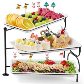 Lifewit 3 Tiered Tray Stand for Party Entertaining, 12"×6.5" Serving Platters and Trays, Reusable Trays with Stable Mental Stand for Veggie, Fruit, Cookies, Dessert