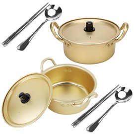 Ramen Pot, 2 Pack Korean Pots Korean Ramen Pot With Lid 2 Spoons And 2 Pairs Of Chopsticks For Kitchen Cookware