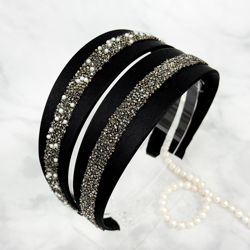 (2 types) Burnaby Stone Crystal Black Wide Hairband Wide Headband