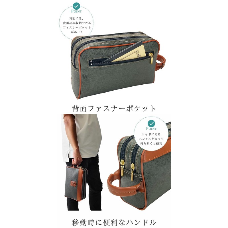 Bliss Leather Second Bag, Multi-functional, Double Zipper, Handle, Made in