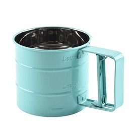 Flour Sieve Cup with Deepen Design, Double Filter for Fine Mesh Screen, Stainless Steel, Handheld Sifter (Sky-Blue)