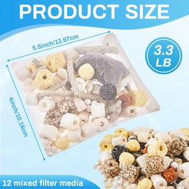 Timgle 3 Bags Bio Balls Ceramic Rings Set, Aquarium Filter Media with Mesh Bag, Ceramic Rings for Aquarium Filter Pond and Fish Tank, Aquarium Filter Accessories Decorations, 1500 g Total