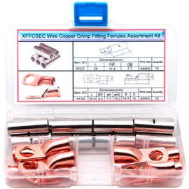 XFFCSEC 4AWG Butt Connectors Combo Kit:Contains 12pcs 4 Gauge x 3/8 Ring Connectors and 12pcs Butt Connectors