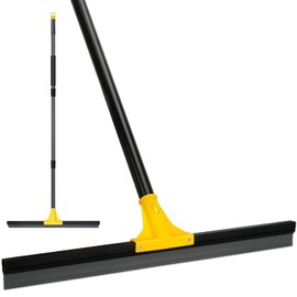 Escobilla de goma para limpieza de hormigón y azulejos, escoba de limpiaparabrisas de goma de 24 pulgadas, rascador de agua grande resistente con mango de 60 pulgadas de largo para cochera, cubierta,