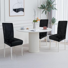 WENZMOC Velvet Chair Covers for Dining Room Set of 4, 20% Thicker Washable Stretch Velvet Kitchen Chair Covers Anti-Dust Removable Slipcovers for Chairs for Banquet Home Hotel (Black, 4PCS)