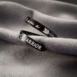 Opening Black I am a WARRIOR ring Stainless Steel Adjustable Never give up Jewelry Inspirational Opening Stacking Cute Hiphop Band