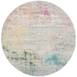 Safavieh Madison Collection MAD440F Modern Boho Abstract Area Rug, 5' x 5' Round, Grey / Gold