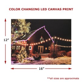 BANBERRY DESIGNS Lighted Red Barn Christmas Canvas Print - Color Changing - Snowy Lighted Xmas Picture - 16"x 12" - Battery Operated