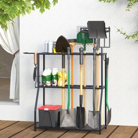 Azheruol Organizer Yard Tool Storage Rack,Garden Organizer,Steel Yard Tool Racks To Store Long-Handled Tools,Tool Holder For Garden,Shed,Outdoor,Black