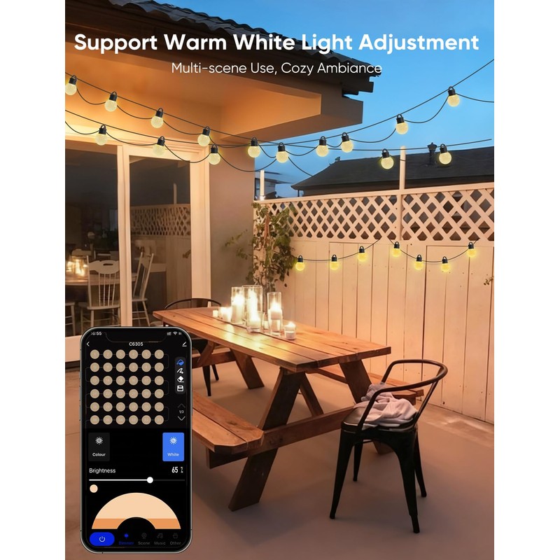 APPECK RGBW Outdoor String Lights 50ft for Patio, with 25