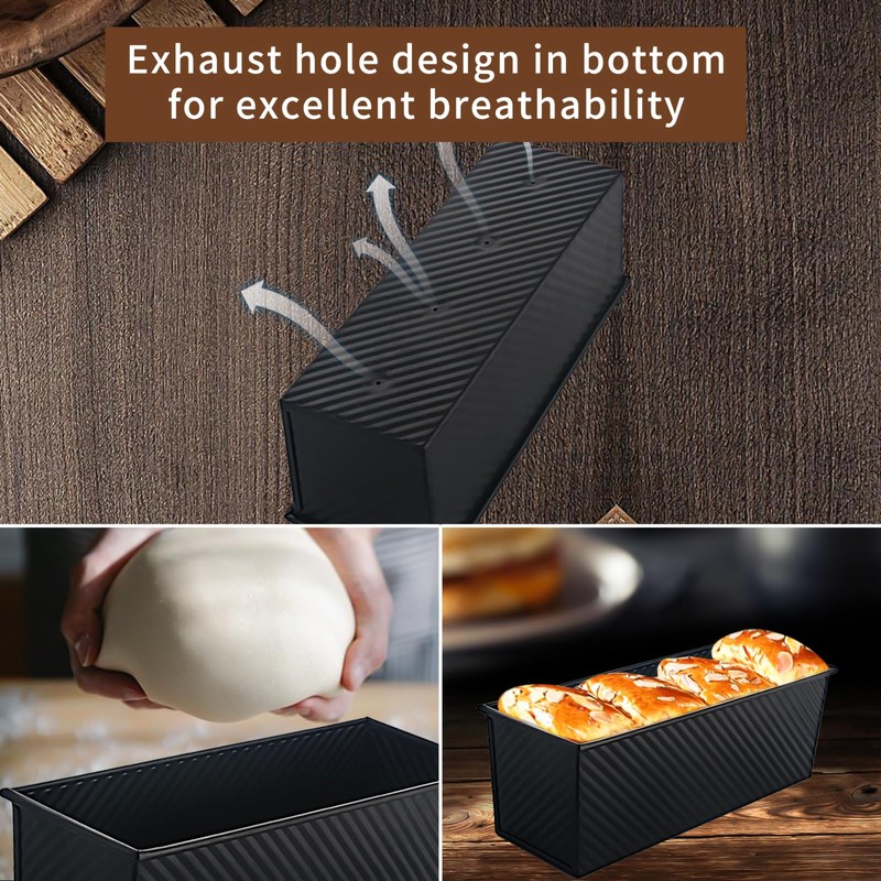 Barlket Black Pullman Loaf Pan with Lid 13x4, Pullman Loaf