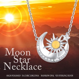 XIXLES Sun and Moon Necklace for Women 925 Sterling Silver Sun Moon Star Pendant Necklace Sun Moon Jewellery Gifts for Women Friend Birthday