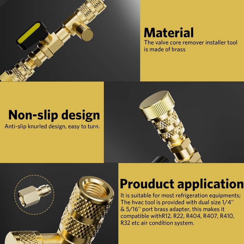 HTOMT Valve Core Remover Installer Tool with Dual Size SAE