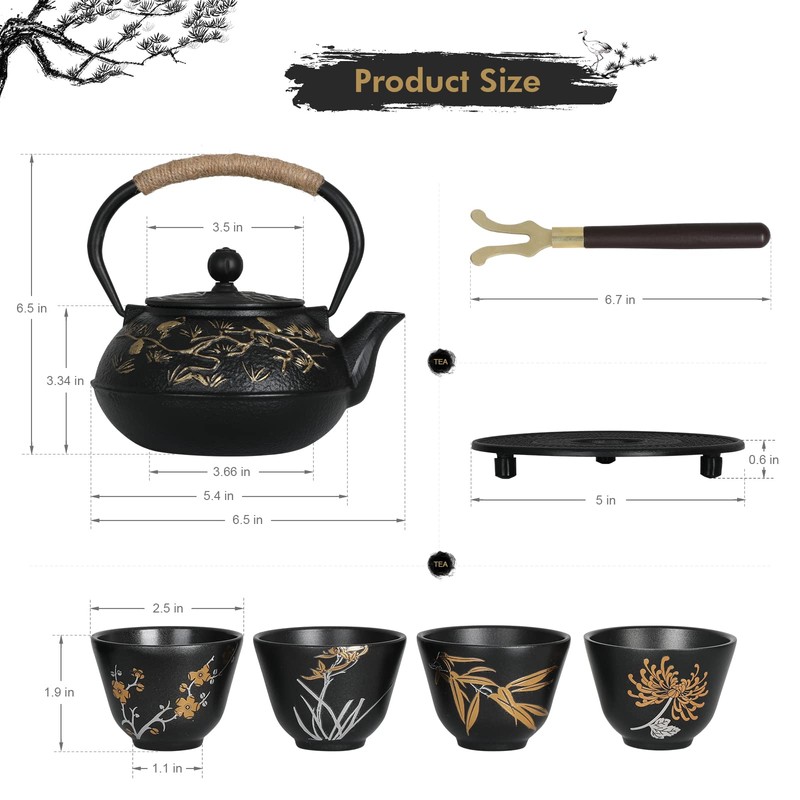 RekRang Longevity Crane Cast Iron Teapot, Japanese Style Tetsubin Tea