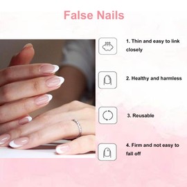 Stick On Nails, 24Pcs Almond French Tip False Nails Nude Pink, Fake Nails Short with Sparkling, Impress Nails Press On, Nail Decorations Reusable for Women Girls Daily