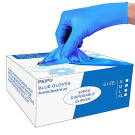 PEIPU Nitrile and Vinyl Blend Material Disposable Gloves(Medium, 50-Count)ï¼Powder Free, Cleaning Service Gloves, Latex Free