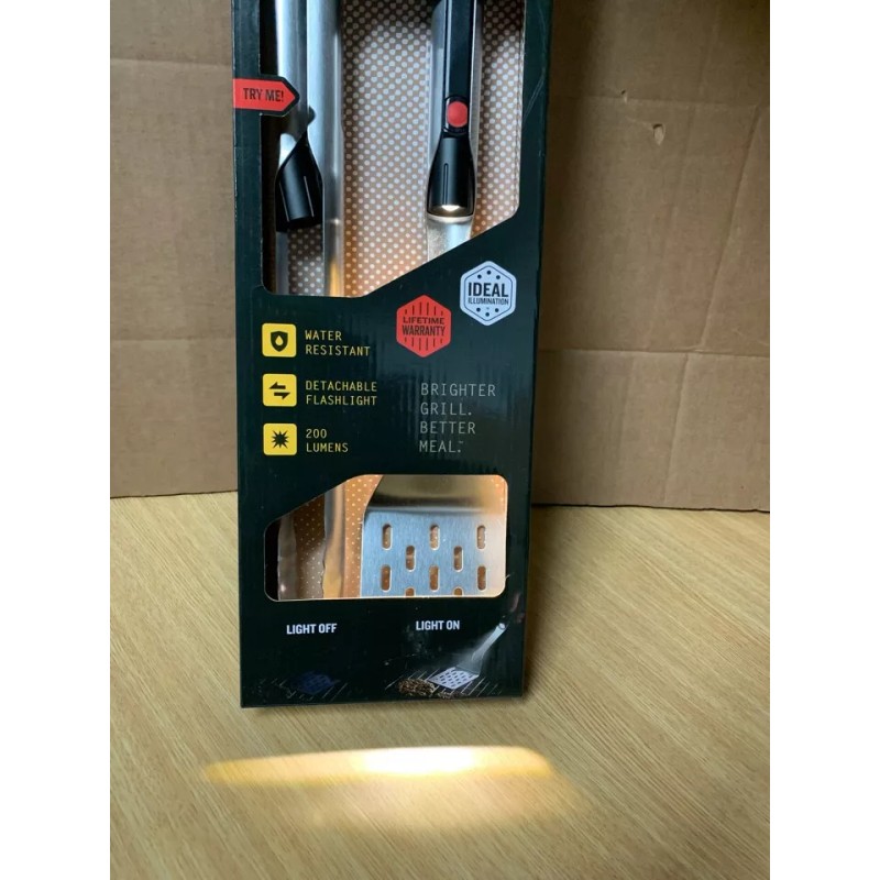 Grillight Spatula and Tong Stainless Steel LED Flashlight Built Grilling