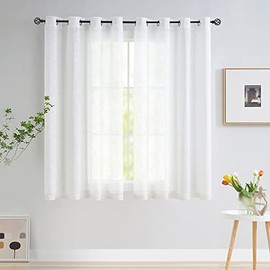 Treatmentex - Cortinas semitransparentes blancas de 45 pulgadas de largo, cortinas de lino sintético para ventanas cortas, cortinas de privacidad para filtrar la luz, paneles de cortina para sótano