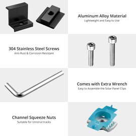 Anbte 10 PCS Solar Panel Mounting Brackets for Unistrut, Aluminium 35mm 6 x T-Shaped Mid Clamps + 4 x End Clamps, Solar Panel Mounting Kit for Metal, Tin, Flat, Sheet Roofs, RV, Black