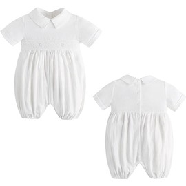Booulfi Baby Clothing Boys 0-12 Months Romper Newborn Bodysuit Long Sleeve Jumpsuit Winter Baby First Equipment Guest Gift Christening Suit Boy, White-228