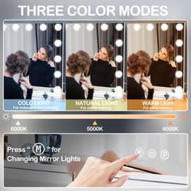 DEXHOM Vanity Mirror with Makeup Lights,32"x24"Tabletop Mirror with USB & Type-C Charing, Large Hollywood Light up Mirrors w/ 24 LED Bulbs for Bedroom Tabletop & Wall Mounted (Black)