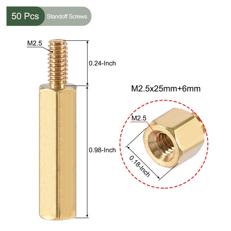 YOKIVE 50 Pcs M2.5 Standoff Screws, Brass Hex PCB Standoffs,