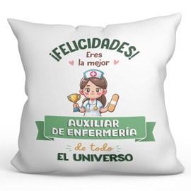 MUGFFINS NURSING ASSISTANT woman Cushion Padding included - in Spanish - Mejor Universo Trofeo - Funny gift - Pillow: cover and filling 15.7x15.7 inches