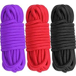 Cosymate Corda per legare in morbido cotone, per tutti gli usi, con nodo intrecciato in cotone spesso, diametro 8 mm, lunghezza 10 m, confezione da 3, 1 rosso 1 nero 1 viola
