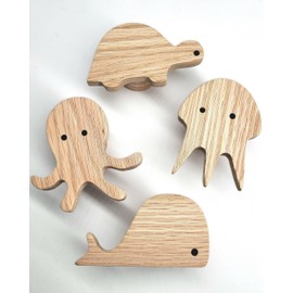 PLT Sea Animals Wall Hook Made of Untreated Oak Wood (Whale Turtle Octopus Jellyfish) Ocean Wardrobe Entrance Room Coat Hook Nursery Hallway Baby Gift