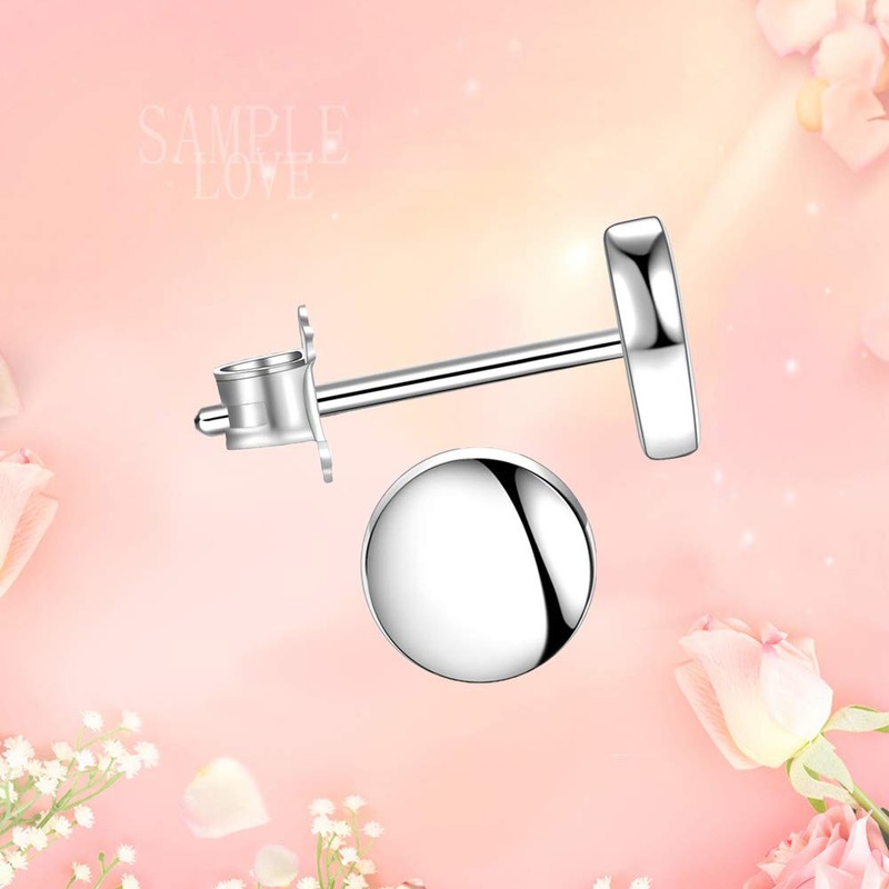 White Gold Plated Sterling Silver Dot Stud Earrings 3mm-8mm Options,