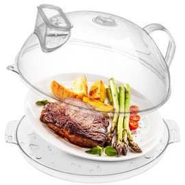 WENWELL Microwave Cover with Water Steamer & Tray,Food Protector for Splatter Guard,Dish Bowl Plate Serving Lid with Handle,BPA-Free,Clear Safe Plastic,10 Inchs