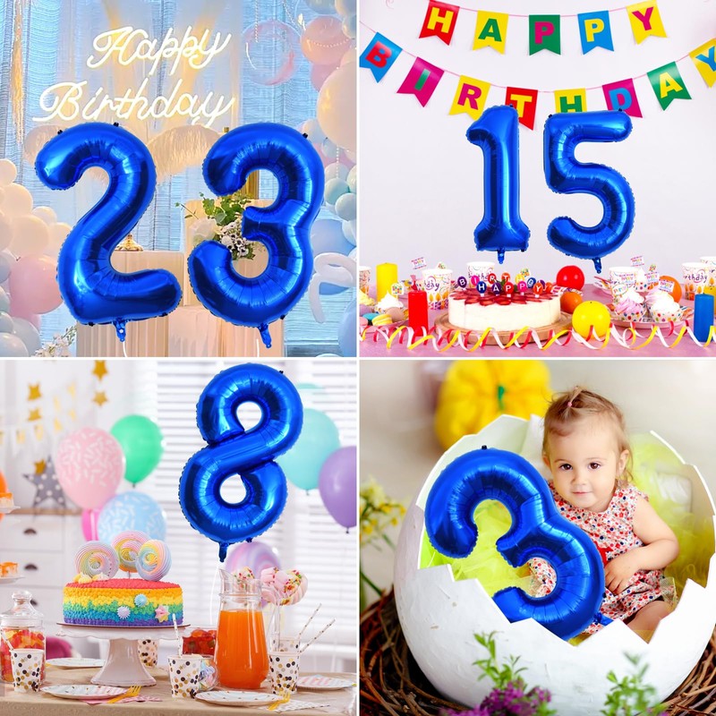 40 Inch Dark Blue Foil Number Balloons, Large 3 Number