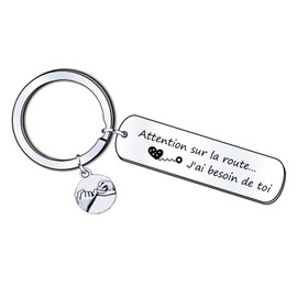 LUODAN Cadeau Couple Ports-clés Drive Safe Pendentif Avec Gravé Attention on la route...- Petit ami Papa Cadeau Saint-Valentin Cadeau de fête des pères, silver/black, L, Silver / black