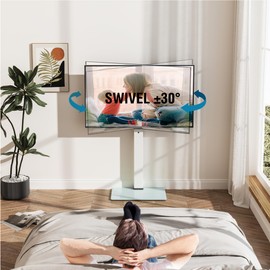 FITUEYES Swivel Floor TV Stand with Mount for TVs 37 43 50 55 60 65 70 75 Inch LCD LED Flat/Curved Screens Universal Swivel Televisions TV Mount Stand for Bedroom Living Room Black Tempered Glass Base