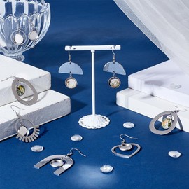 UNICRAFTALE 16pcs 8 Styles Stainless Steel Earrings Bezel Blanks Hooks Ear Bezel Trays Moon Round Heart Dangle Earring Cabochons DIY Blank Dome Earring Making