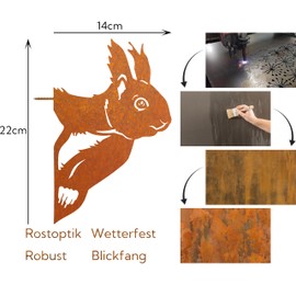 JYUECIAN Squirrel Decorative Rust Garden Stake Autumn Garden Decoration for Outdoors, Tree Trunk Rust Decoration Autumn for Garden