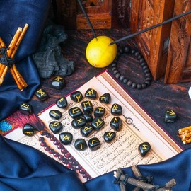 Black Tourmaline Crystal - Rune Set - Elder Futhark Runes - Engraved Stone - Crystal Divination Set - Runes for Beginners - Viking Rune Stones - Gemstones and Crystals - Spiritual Gifts