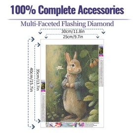 JATOK Diamond Painting Adults, Rabbit 5D DIY Diamond Painting Pictures Adults, Diamond Art DIY Diamond Art Painting Embroidery Cross Stitch Pictures Home Wall Decor, 30 x 40 cm