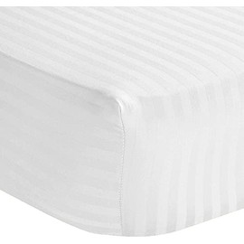 100% Egyptian Cotton 300 Extra Deep 40cmThreat Count Stripe Fitted Bed Sheets White - Single